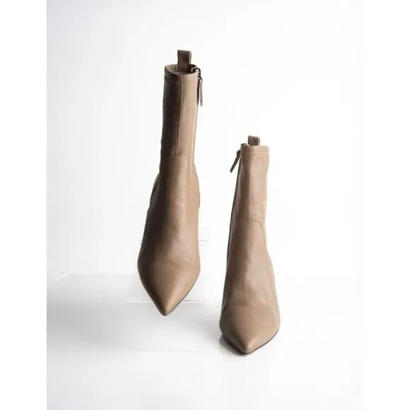 Massimo Dutti Womens Brown Boots Booties Leather Mid Calf Pointed EU 40 US 9 - Picture 4 of 8